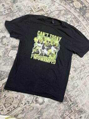 Shrek Cant Today Im Swamped T Shirt Black Meme Graphic Tee Movie Humor Novelty